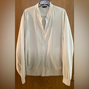 Tahari Beige Zip-Front Bomber Jacket